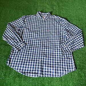 Levi's Long Sleeve Button Down Standard Fit Plaid Blue Y2K Style Shirt Size XL